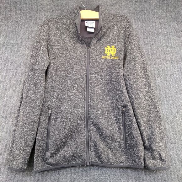 Champion Men's Notre Dame Full Zip Sweatshirt Gray Medium Long Sleeve Polyester - Picture 2 of 13